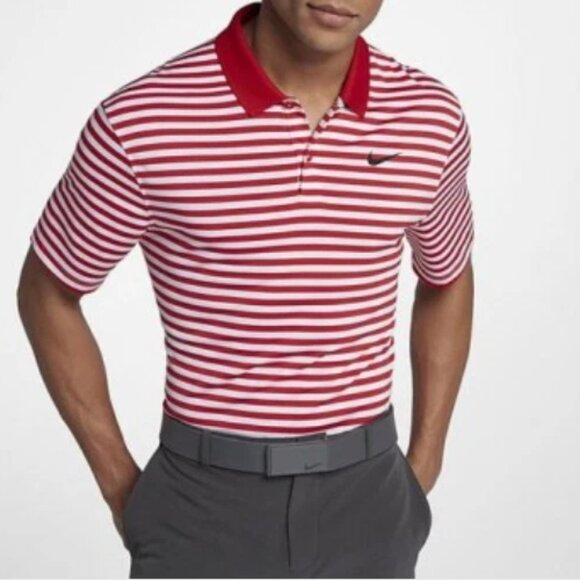 Nike Dri-FIT Victory Men's Striped Golf Polo Red White Men's Size Large - Picture 1 of 8